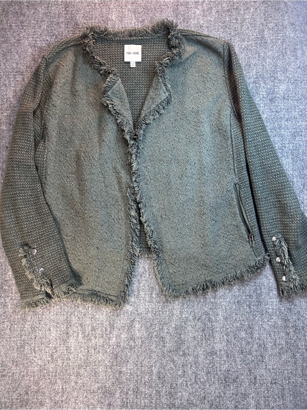 NIC+ZOE Olive Fringe-Trim Open Cardigan Jacket
